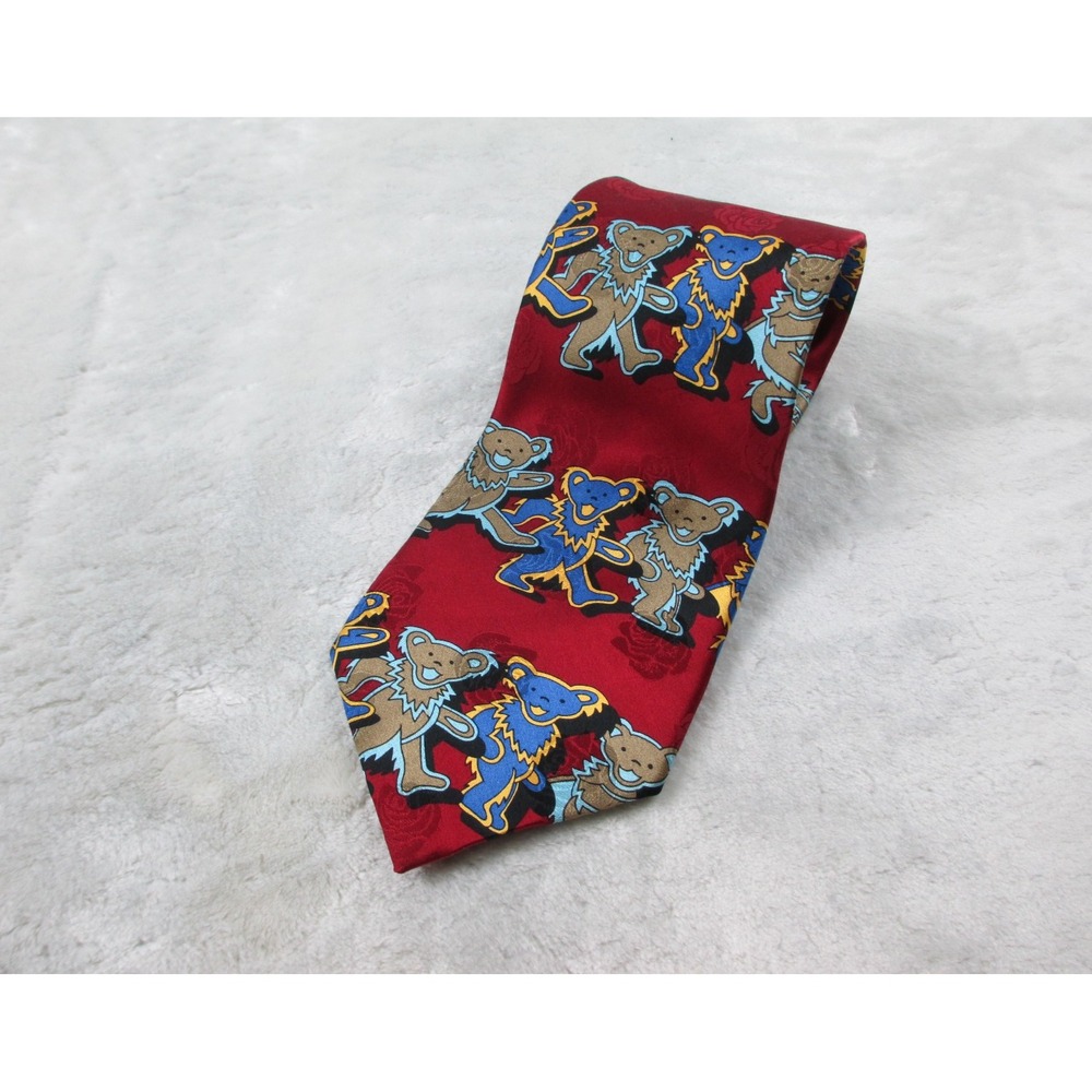 VINTAGE Grateful Dead Neck Tie Mens Red Dancing Bears Rock Music Silk USA 1996